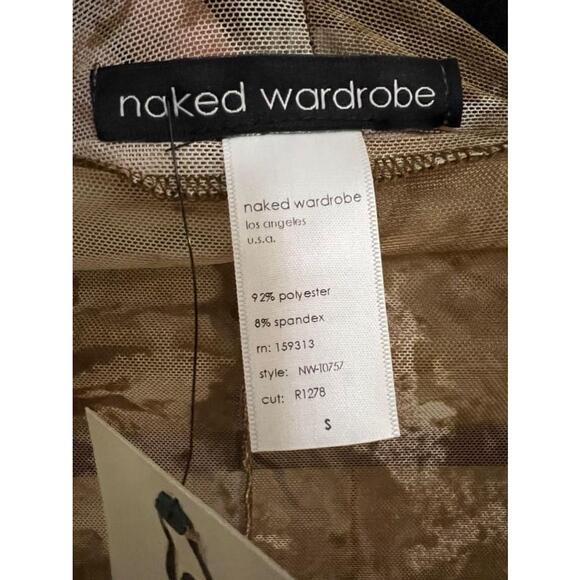 Women's Naked Wardrobe Brown Mesh Long Sleeve Crop Top - Size S NEW with tag - Picture 8 of 9